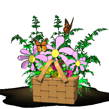 Анимашка, корзинка, цветы, бабочки