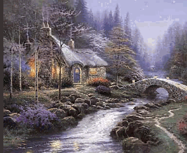 Маленький домик стоит у реки