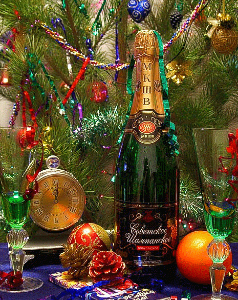 Новогодняя фото с бутылкой шампанского