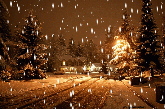 Анимация снега в деревне